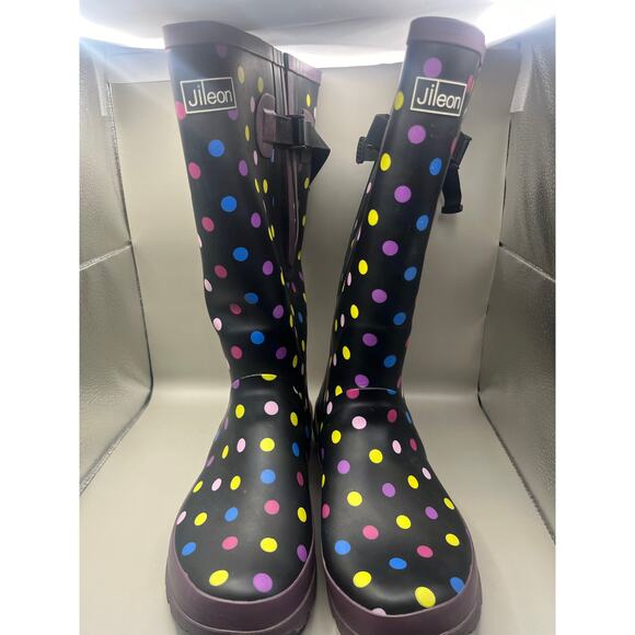 Jileon Extra Wide Calf Women's Spotty Rain Boots Wide in Foot and Ankle Size 7 - Picture 3 of 5
